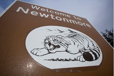 Scottish wildcat on village sign, Newtonmore, Scotland. 
